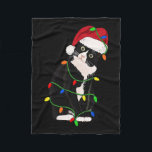 Tuxedo Cat Meow Santa Tuxie Christmas Tree Lights フリースブランケット<br><div class="desc">タキシードキャットニャーサンタタキシークリスマスツリーがライトキャッツマス</div>
