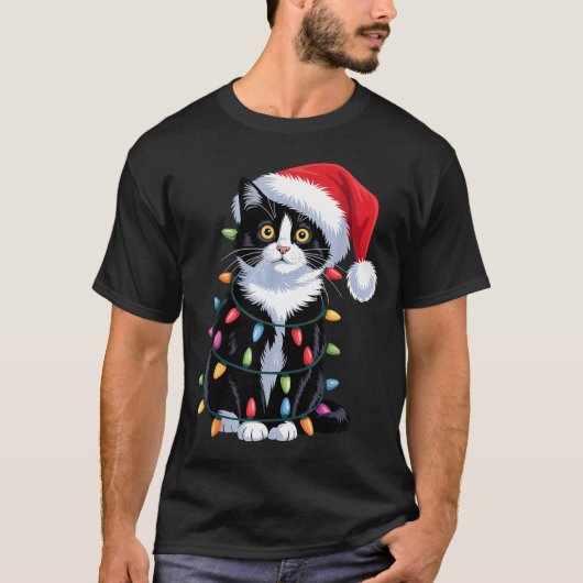 Tuxedo Cat Meow Santa Tuxie Christmas Tree Tシャツ (正面)