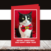 Tuxedo Cat Meowy Christmas Card カード