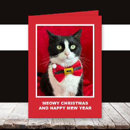 Tuxedo Cat Meowy Christmas Card カード