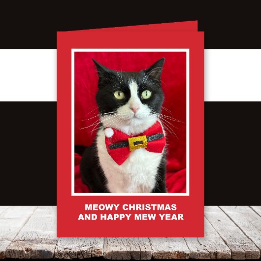 Tuxedo Cat Meowy Christmas Card カード