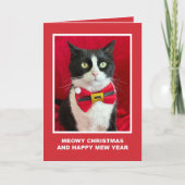 Tuxedo Cat Meowy Christmas Card カード (正面)