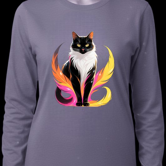 Tuxedo Cat Neon Feathers Pop Art Tシャツ