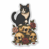 Tuxedo Cat of the Crypt – Roses and Skulls シール (正面)