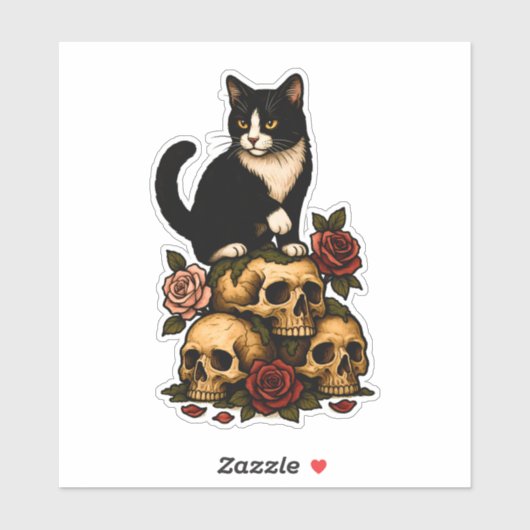 Tuxedo Cat of the Crypt – Roses and Skulls シール (シート)