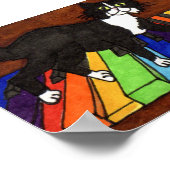 Tuxedo Cat on Rainbow Piano Mini Folk Art ポスター (角)