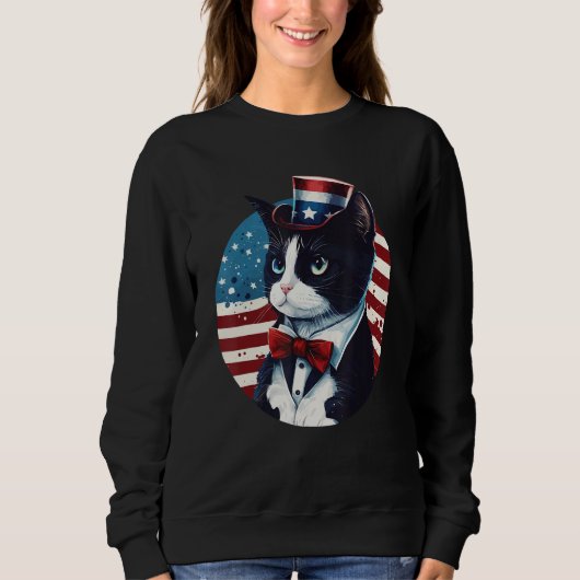 Tuxedo Cat Patriot USA 4th of July Men Women スウェットシャツ (正面)
