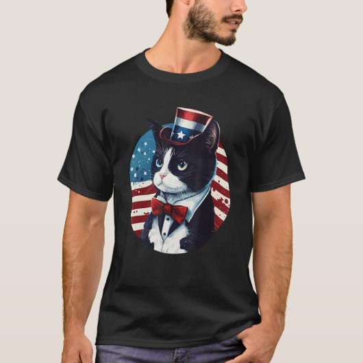 Tuxedo Cat Patriot USA 4th of July Men Women Tシャツ (正面)