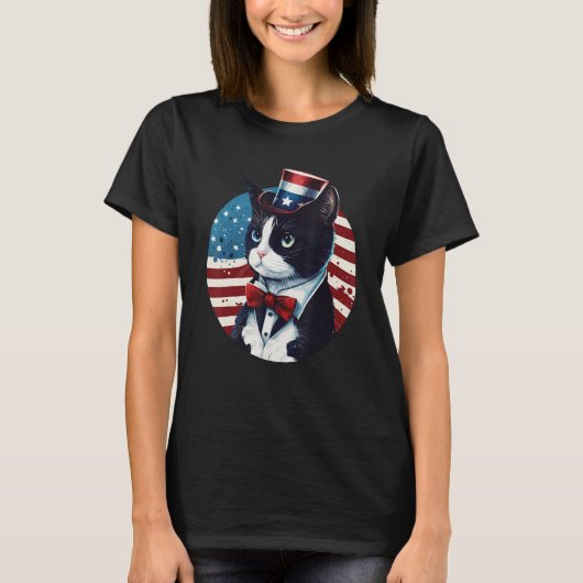 Tuxedo Cat Patriot USA 4th of July Men Women Tシャツ (正面)