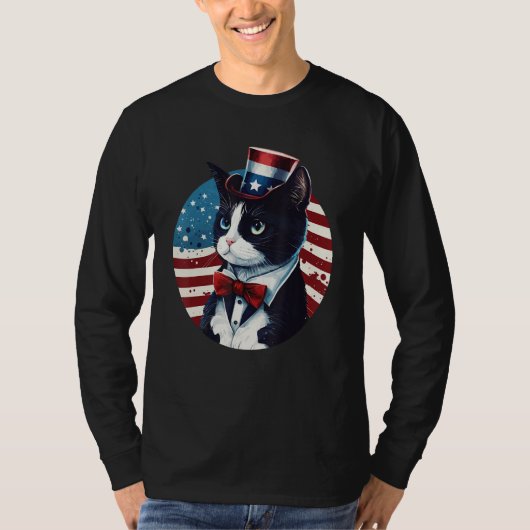 Tuxedo Cat Patriot USA 4th of July Men Women Tシャツ (正面)