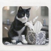 Tuxedo Cat Playing with a Tissue Box マウスパッド (正面)