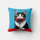 Tuxedo Cat Staring Through a Wine Glass クッション (正面)