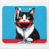 Tuxedo Cat Staring Through a Wine Glass マウスパッド (正面)