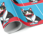 Tuxedo Cat Staring Through a Wine Glass ラッピングペーパー (ロールコーナー)