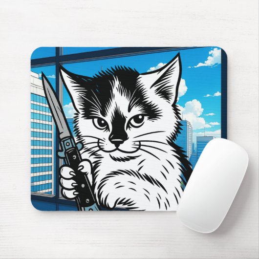 Tuxedo Cat Switchblade Mousepad by Phil Elmore マウスパッド (マウス)