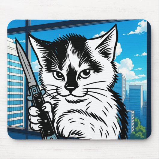 Tuxedo Cat Switchblade Mousepad by Phil Elmore マウスパッド (正面)