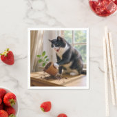 Tuxedo Cat Toppling a Potted House Plant スタンダードカクテルナプキン (インサイチュ)