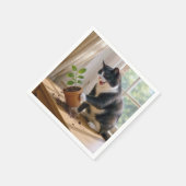 Tuxedo Cat Toppling a Potted House Plant スタンダードカクテルナプキン (角)