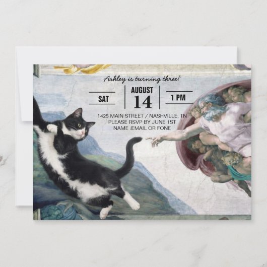 Tuxedo Cat Touching the Divine Paw 招待状 (正面)