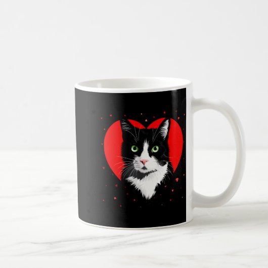 Tuxedo Cat Valentine Heart For Kitten And Animal L コーヒーマグカップ (右)