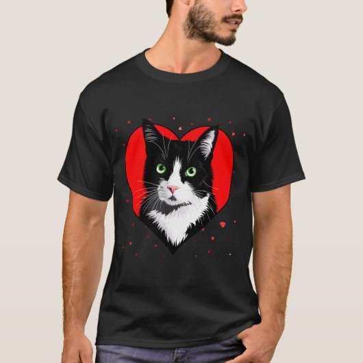 Tuxedo Cat Valentine Heart For Kitten And Animal L Tシャツ (正面)