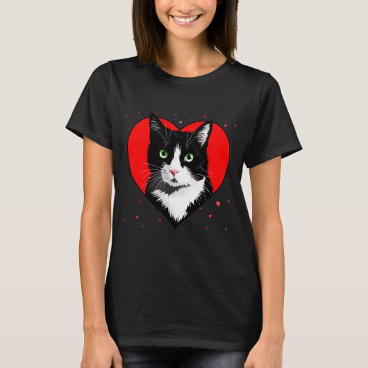 Tuxedo Cat Valentine Heart For Kitten And Animal L Tシャツ (正面)