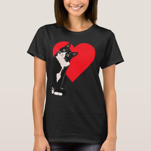Tuxedo Cat Valentine's Day Heart Cat Tシャツ (正面)