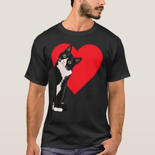 Tuxedo Cat Valentine's Day Heart Cat Tシャツ (正面)