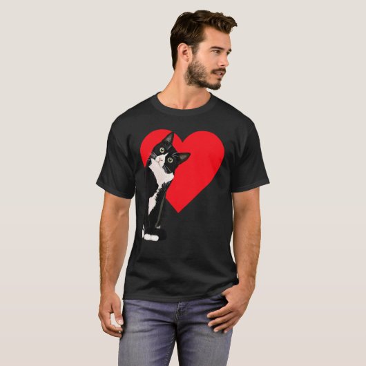 Tuxedo Cat Valentine's Day Heart Cat Tシャツ (正面フル)