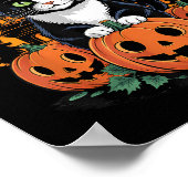 Tuxedo Cat Witch Hat Halloween Y Jack O Lantern Pu ポスター (角)