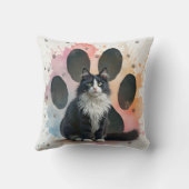 Tuxedo Cat with a Paw Print Background クッション (裏面)