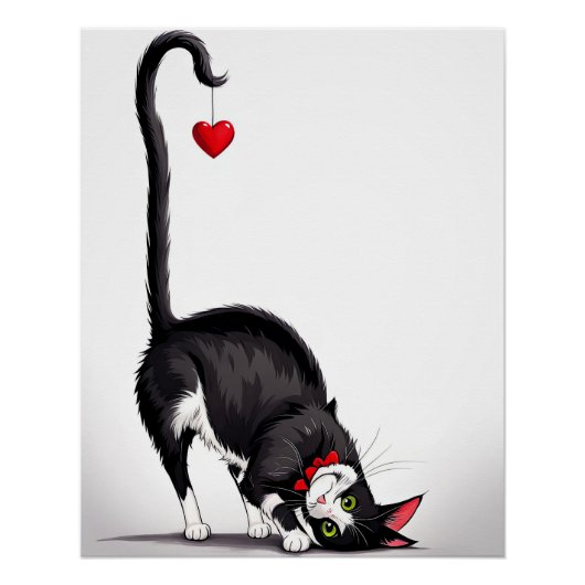 Tuxedo Cat With Dangling Heart ポスター (正面)