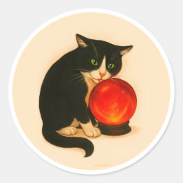 Tuxedo cat with red crystal ball ラウンドシール