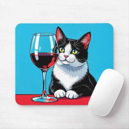 Tuxedo Cat With Red Wine マウスパッド (マウス)