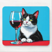 Tuxedo Cat With Red Wine マウスパッド (正面)