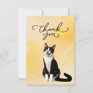 Tuxedo Cat with Thank you word water color サンキューカード
