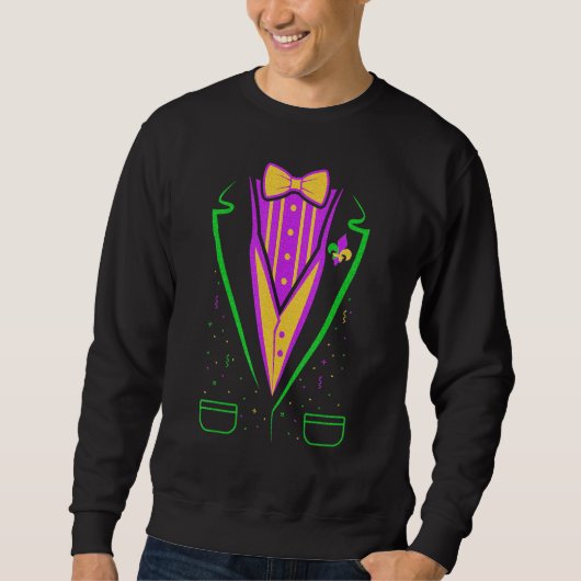 Tuxedo Costume Bow Tie Funny Mardi Gras Carnival M スウェットシャツ (正面)
