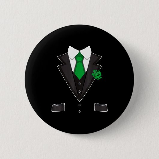 Tuxedo Costume Green Rose Tie Funny St. Patrick's  缶バッジ (正面)