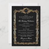 tuxedo gold botanical frame monogram wedding 招待状 (正面)