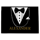 Tuxedo Groomsmanパーソナライズされたさん結婚に感謝 ラージペーパーバッグ (正面)