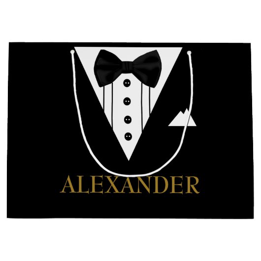 Tuxedo Groomsmanパーソナライズされたさん結婚に感謝 ラージペーパーバッグ (正面)