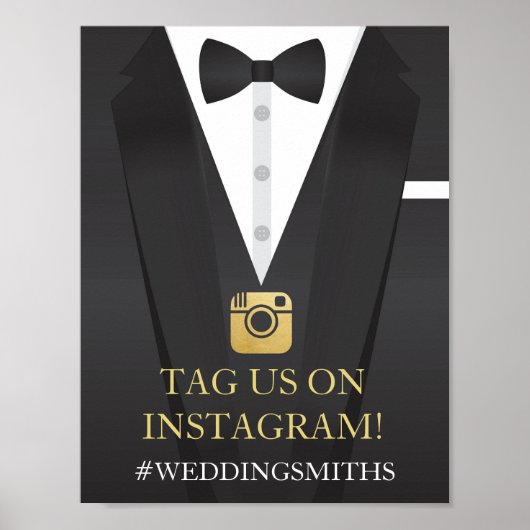 Tuxedo Instagram蝶ネクタイ署名結婚式レセプション ポスター (正面)
