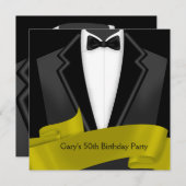 Tuxedo Mansブラック金ゴールド50th誕生日パーティー 招待状 (正面/裏面)