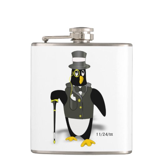 Tuxedo Penguin Groomsmanの結婚オプション日付 フラスク (正面)
