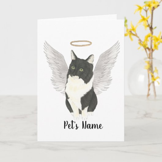 Tuxedo Ragamuffin国内ミディアムキャット悔やみや弔慰 カード (黄色い花)