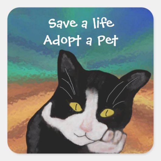 Tuxedo the Cat Pet Adoptionスタンプ スクエアシール (正面)