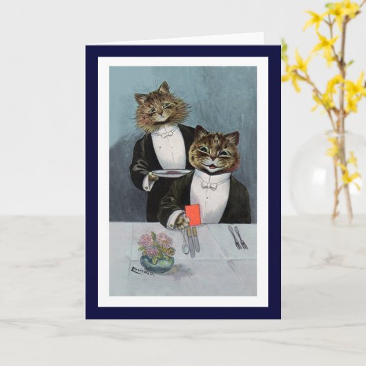Tuxedosで猫を飼うLouis Wain – かわいいヴィンテージアートCa カード (黄色い花)