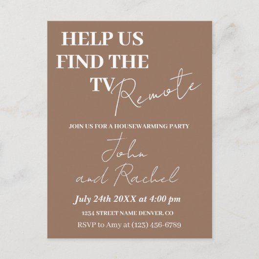 TVの救済リモートおもしろい引っ越し祝いパーティーパーティー ポストカード (正面)