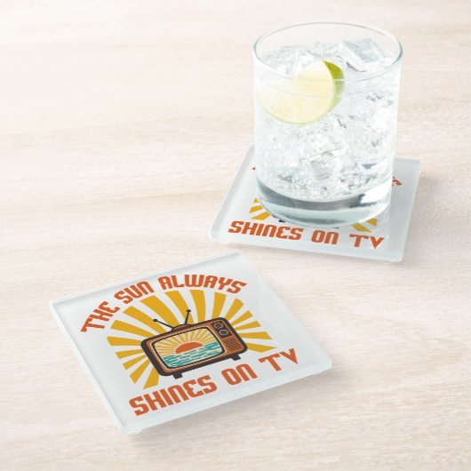 TV-80s音楽トリビュートで太陽が輝く ガラスコースター (アングル)
