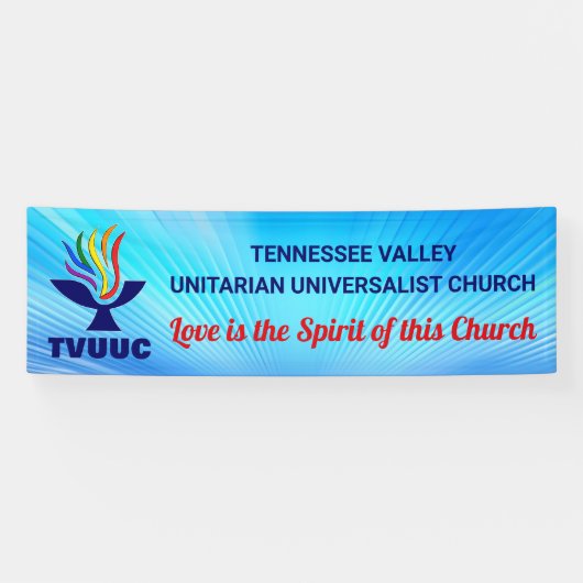 TVUUC Chaliceロゴ、青い背景 横断幕 (横)